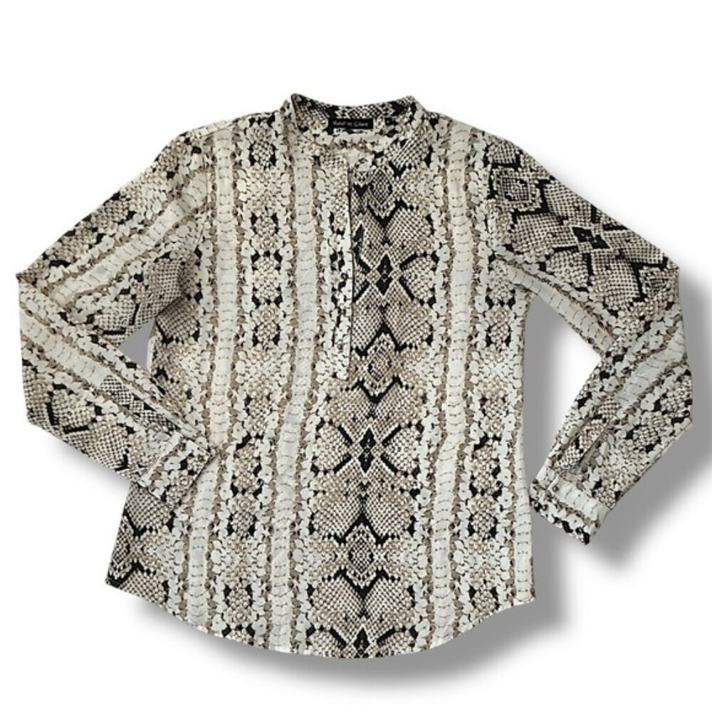 Violet & Claire Animal Print Blouse Top Long Sleeve Brown Cream Size Small - Picture 2 of 15